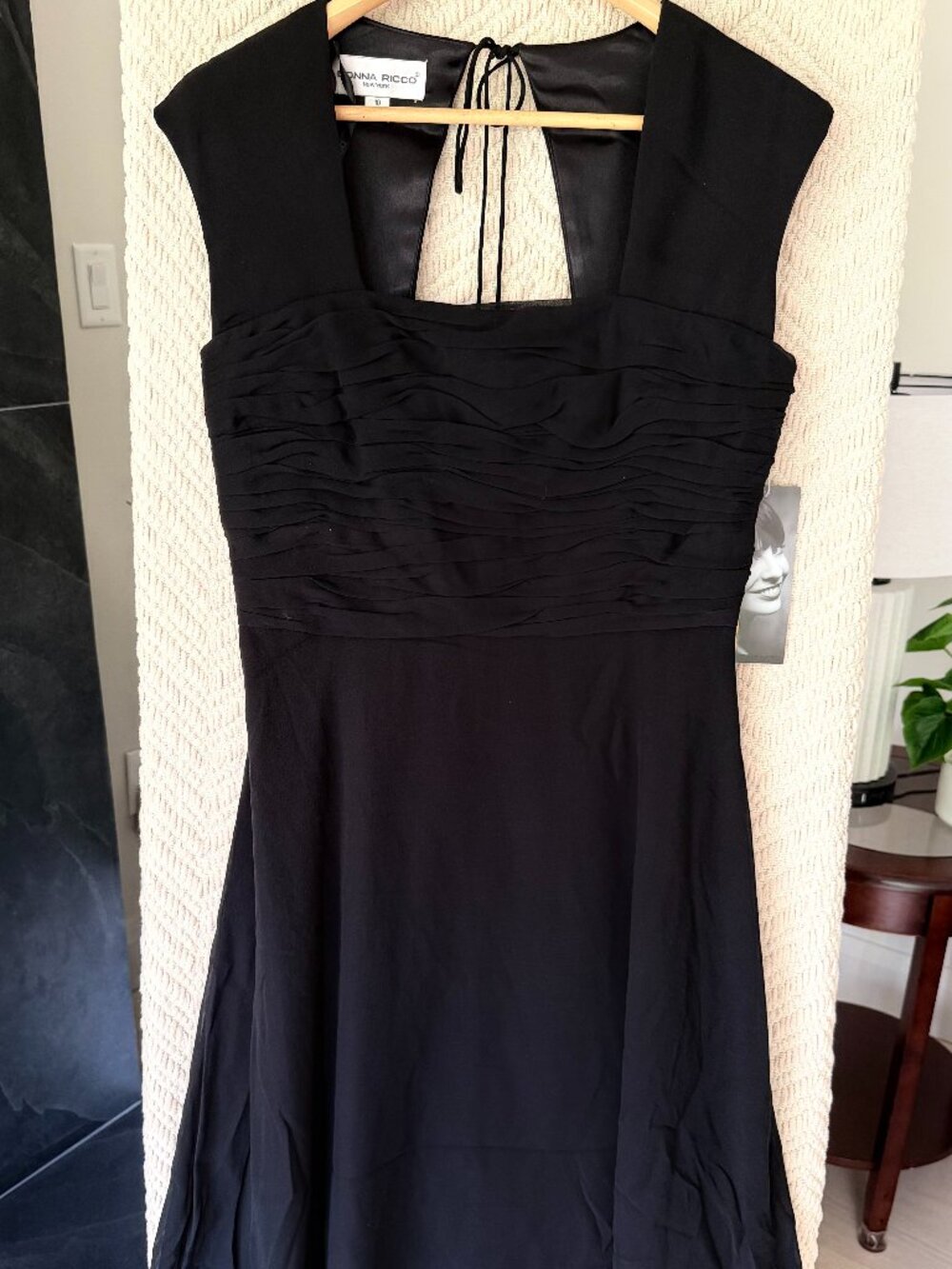 NWT Donna Ricco 100% Silk Black Ruched Chiffon Dress Size 10